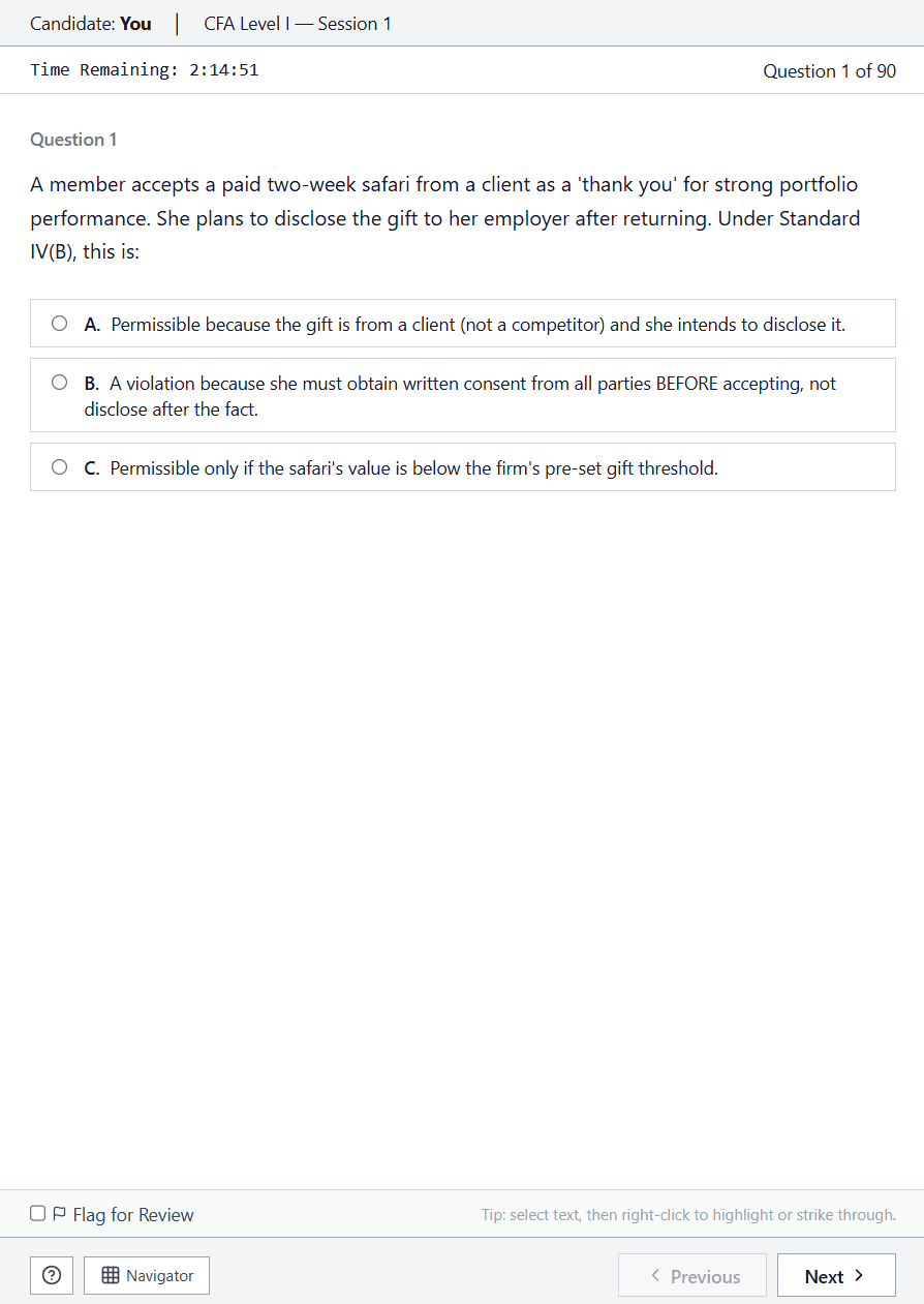 CFA Level III mock exam interface