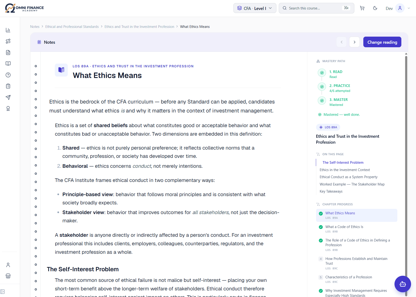 Omni Finance Academy Study notes screen