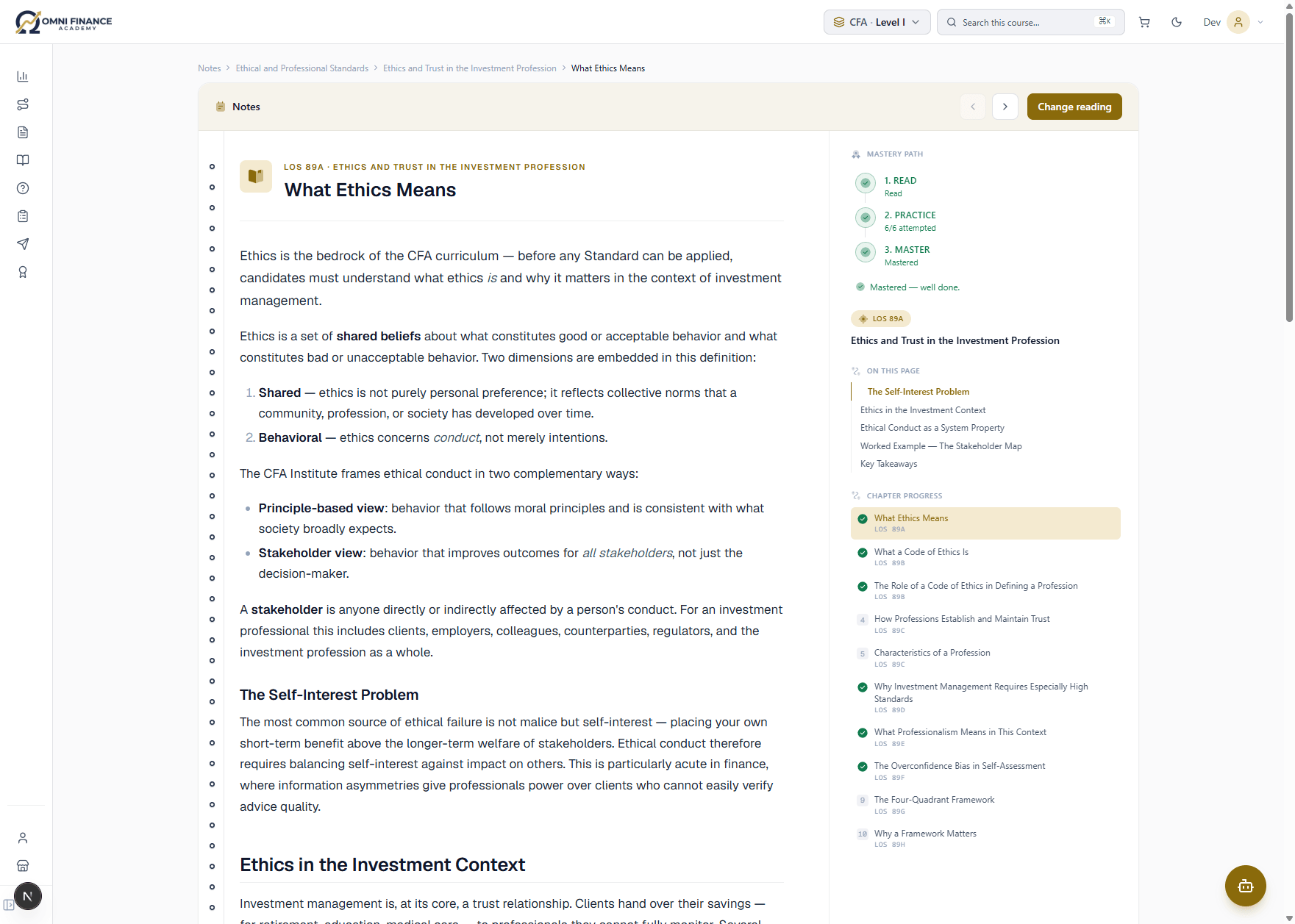 Omni Finance Academy Study notes screen
